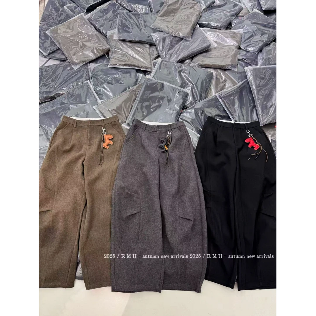 【YIBUDAOWEI】小马挂件腰带褶皱弯刀毛呢休闲裤 89035