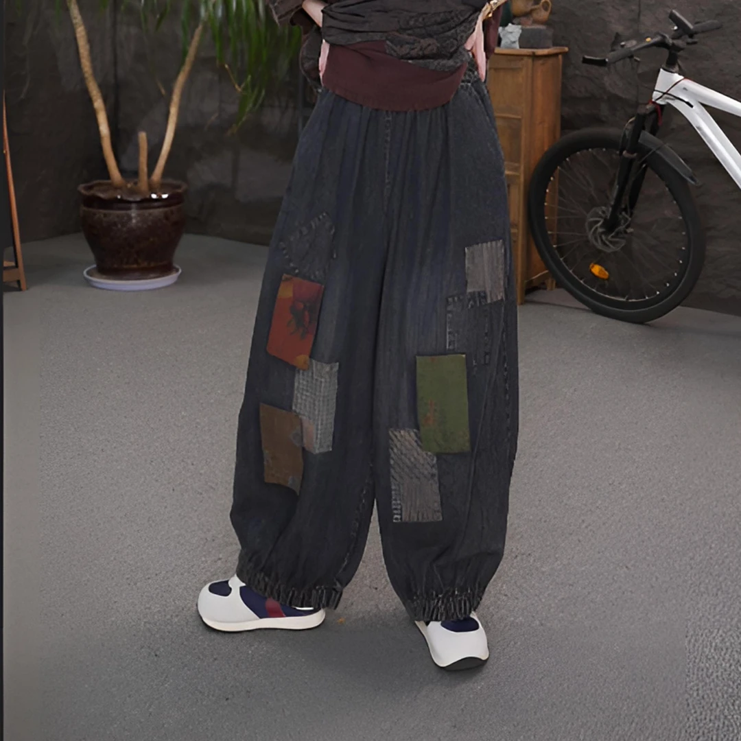 【墩墩裤】砂洗牛仔裤女炒色显瘦百搭松紧腰裤子