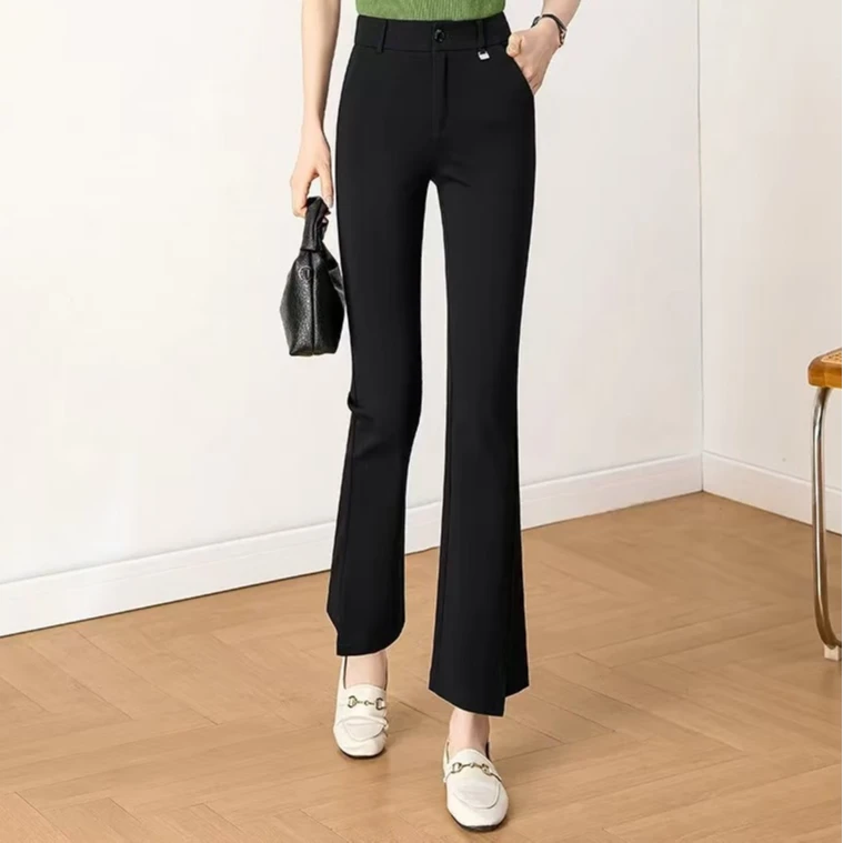 【ZM纵美】一年四季都可穿的小巧思前开叉微弹炸街微喇裤225513