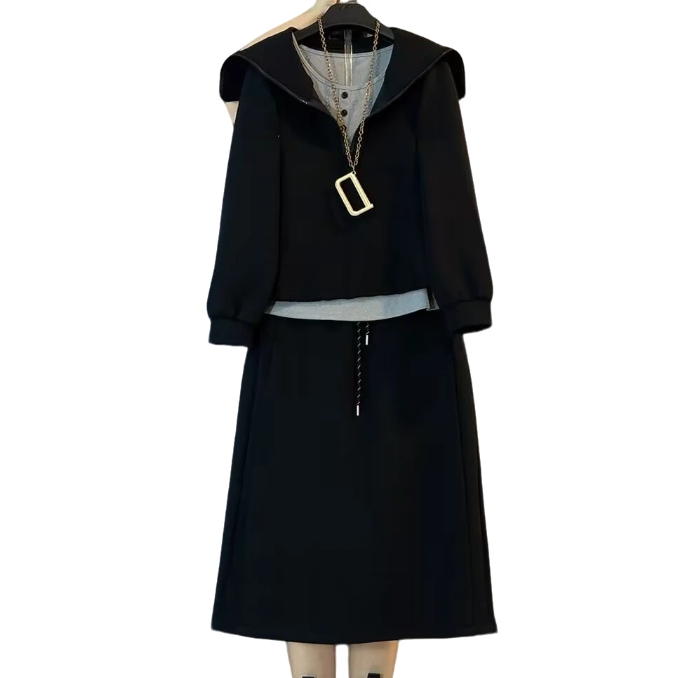 大维罗依DD 秋季新款海军领遮肉减龄分体三件套