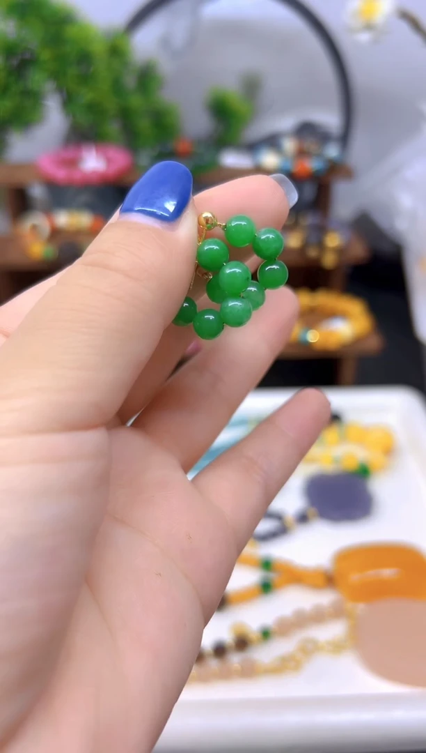 14K金镶嵌翡翠耳饰E419