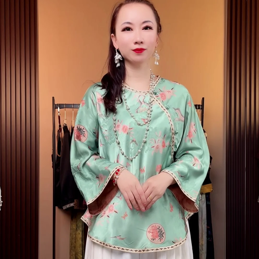 【小皮原创】荷花新中式国风时尚洋气百搭气质小衫中国风宽松复古