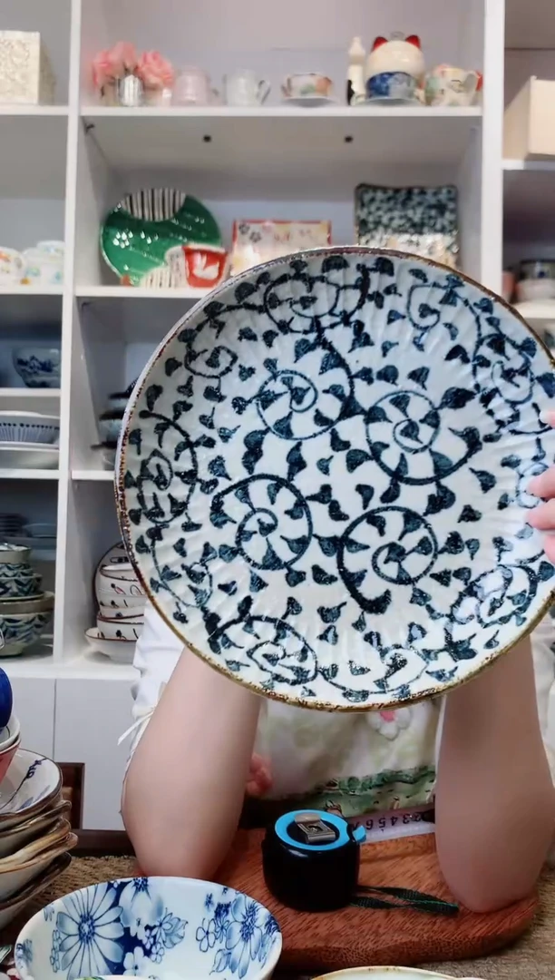 陶瓷章鱼唐草大号圆盘22.5cm