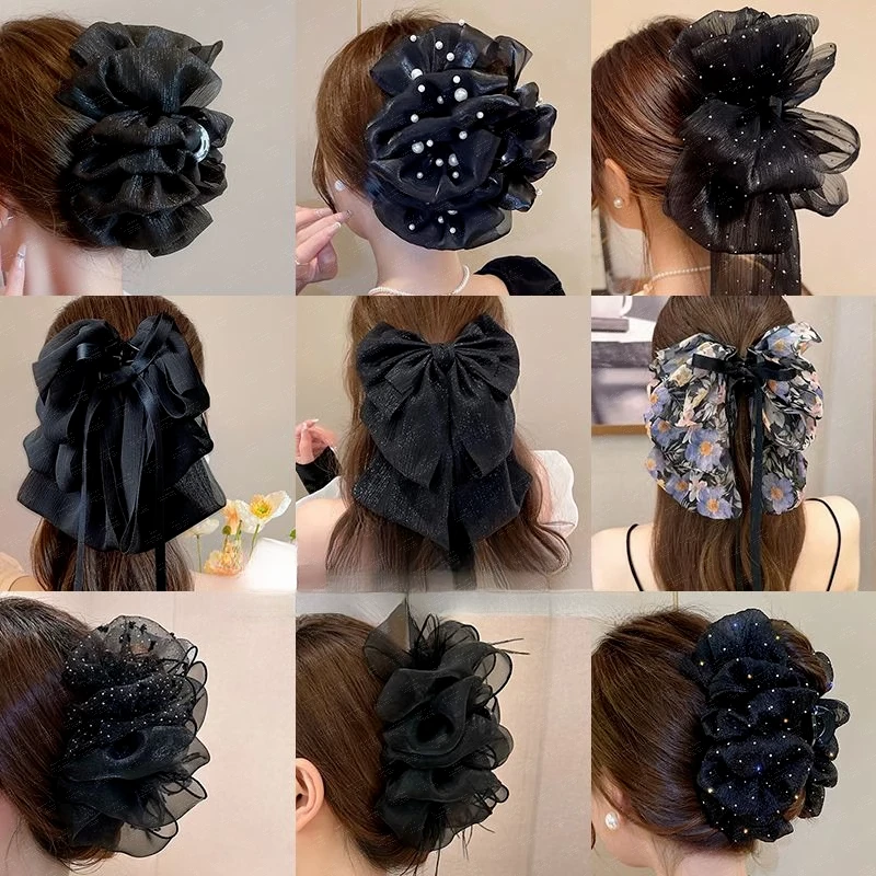 轻奢法式温柔后脑勺显发量黑色大号蝴蝶结泡泡抓夹鲨鱼夹发夹发饰