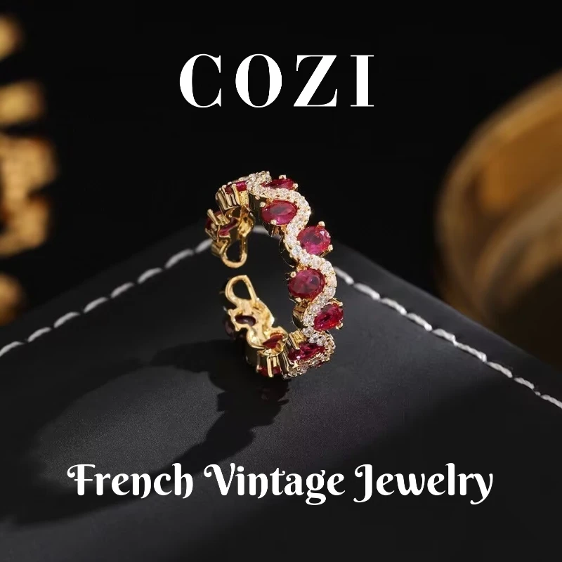 铜合金锆石戒指 蔻姿COZI【皇后】轻奢气质时尚个性酒红色镶嵌戒指