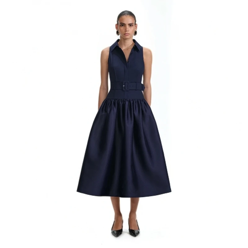 USHARK秋季新款法式高级赫本风A字蓬蓬背心长款显瘦背心裙秋冬款