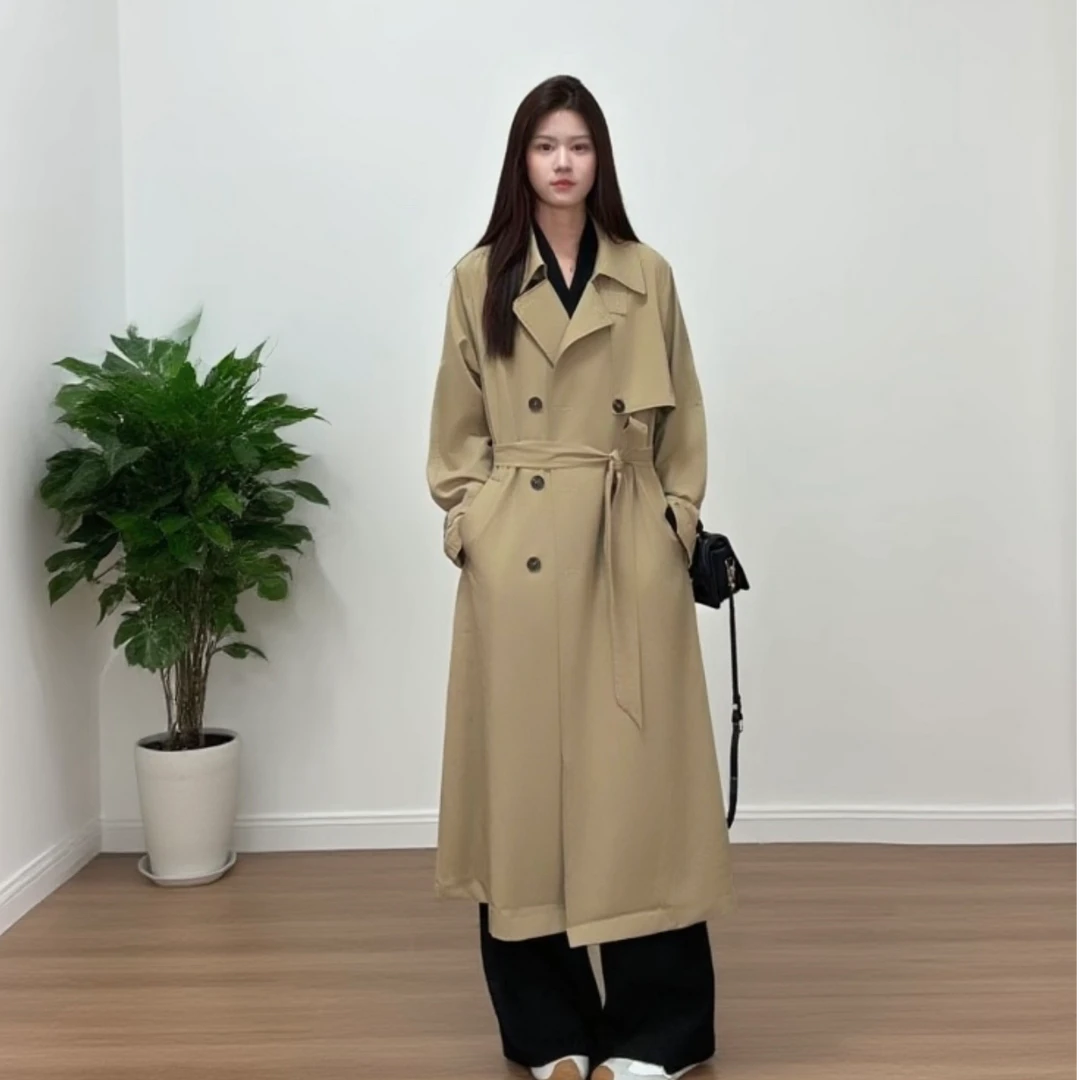 【佳佳专属亚麻风衣】超模超长风衣显瘦秋季风衣天丝亚麻风衣
