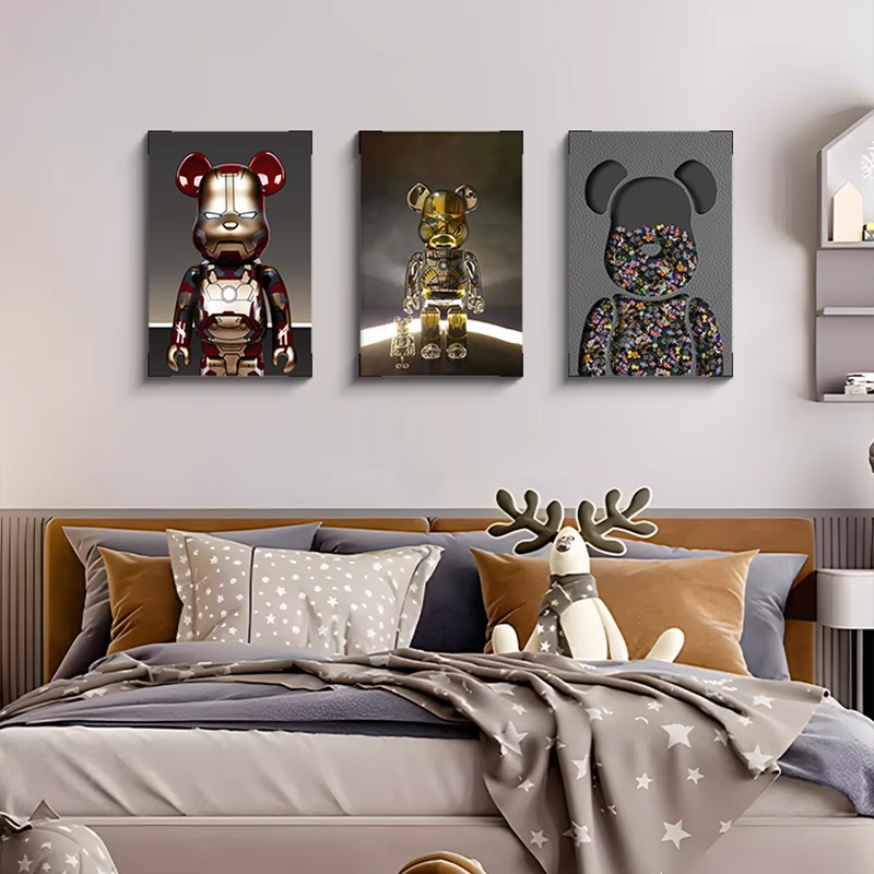 潮牌钢铁熊客厅装饰画沙发背景墙面壁画轻奢高级感三联画挂画4060