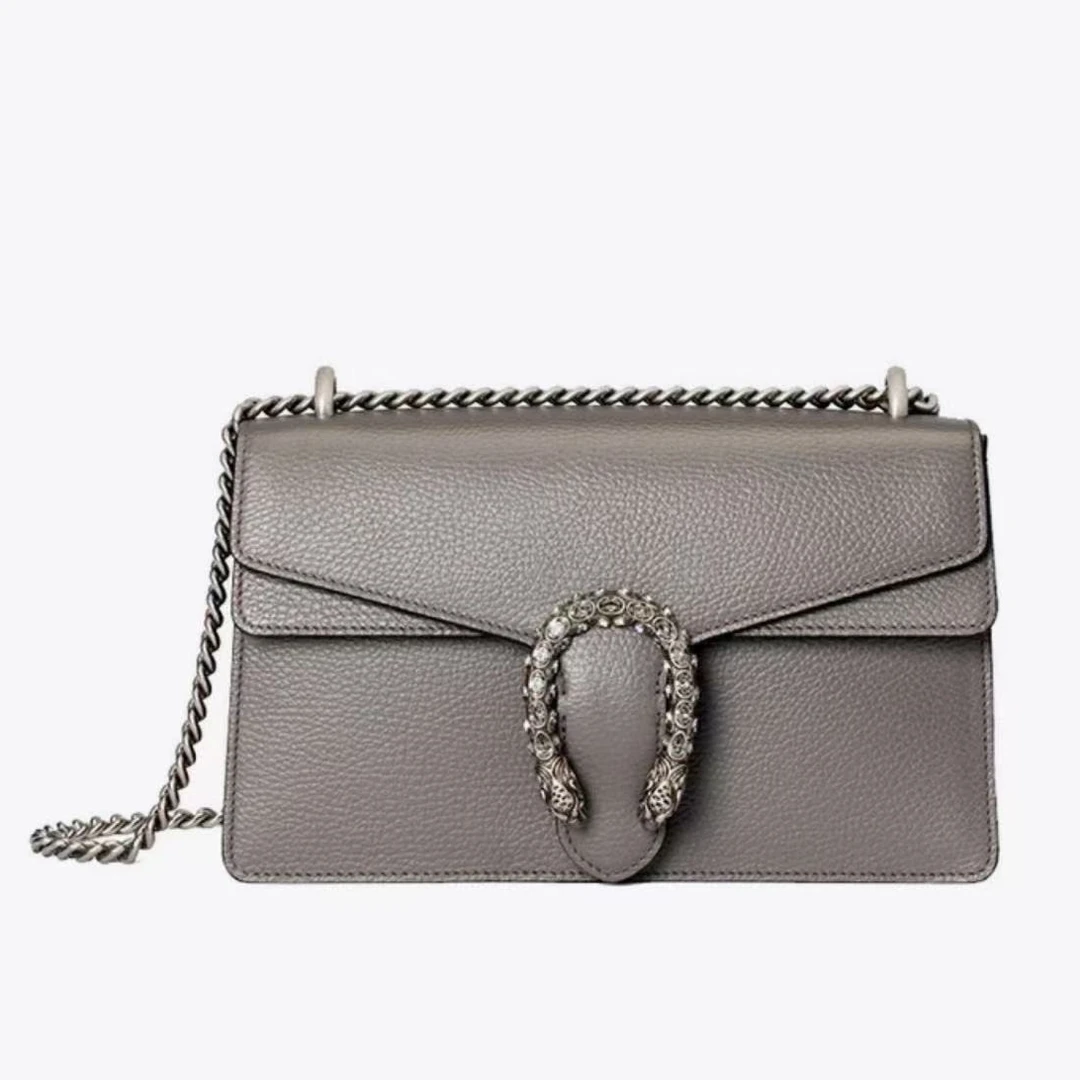 99新 GUCCI/古驰 灰色酒神钻扣中号/单肩斜挎包/（包包）