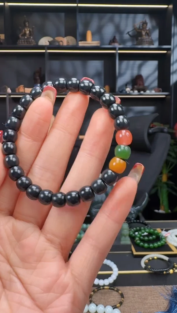 【闪购商品】和田玉1未镶嵌8mm墨玉极致手串