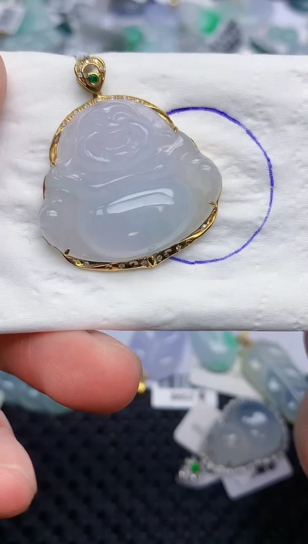 颈饰18K金镶嵌翡翠189   天然翡翠A货  百元以上9米证书费自理