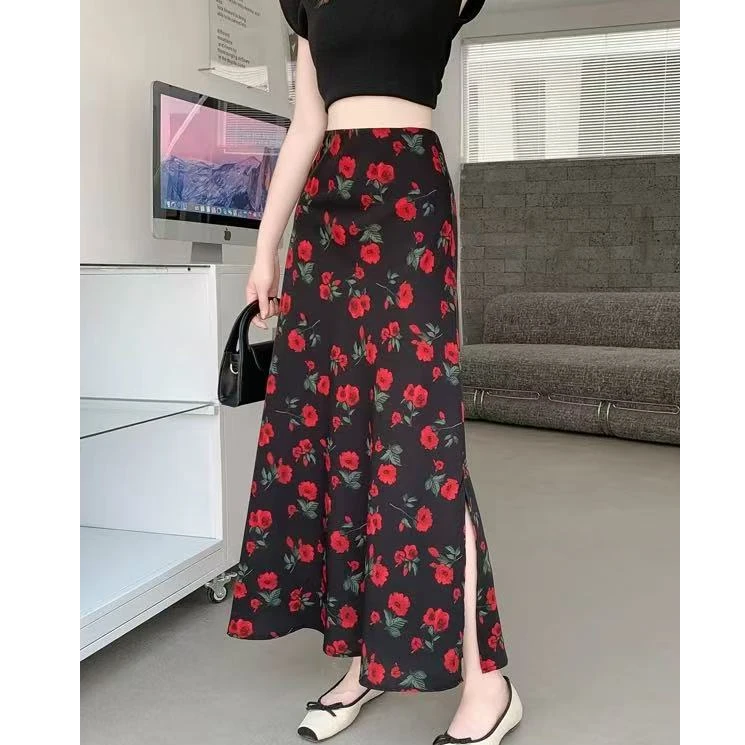 【两个裙长】【松紧腰+拉链】碎花半身裙女装夏季新款鱼尾a子裙