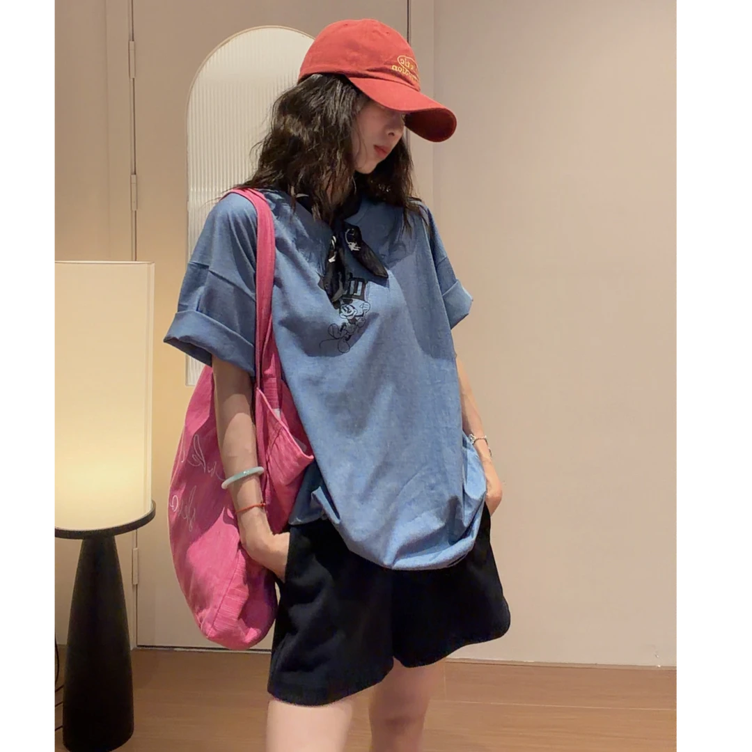 RI 单色 蓝色 特殊砂洗米奇T恤