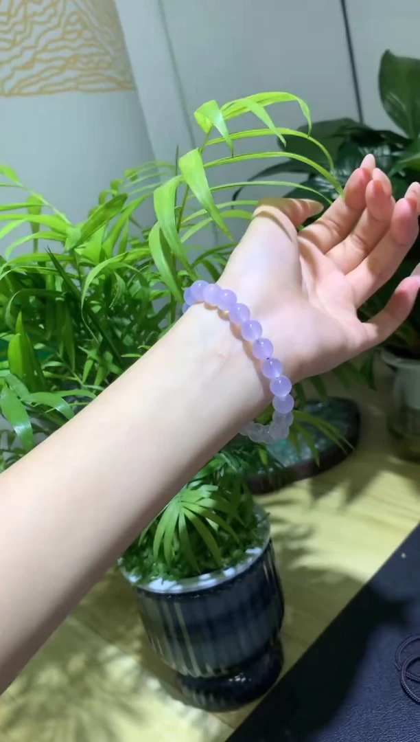 手镯玛瑙/玉髓未镶嵌卡8冰紫手串