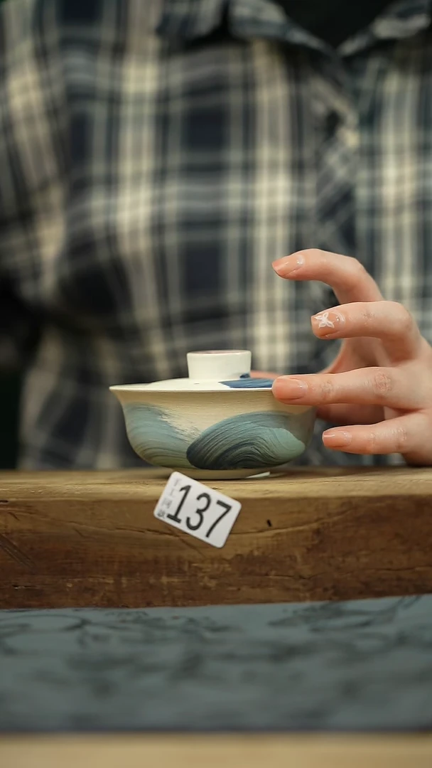 【闪购商品】瓷片蓝小乔盖碗/设计师 牧渔 款