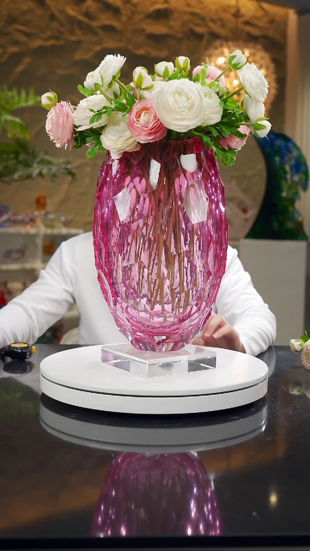 手工艺品琉璃设计款大号金红凹面花器