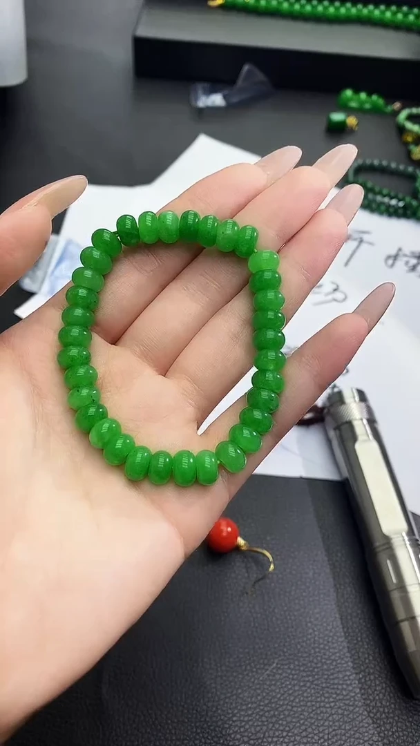 未镶嵌手链翡翠翡翠满绿8MM手链h448