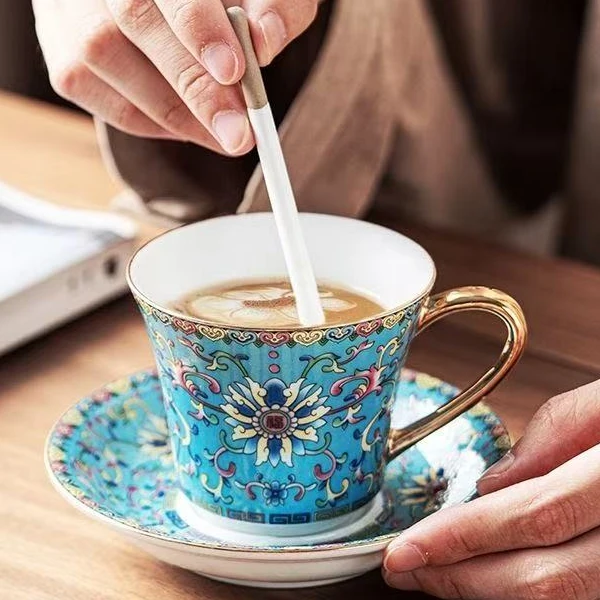 景德镇珐琅彩咖啡杯精致茶杯手绘描金杯子G2415