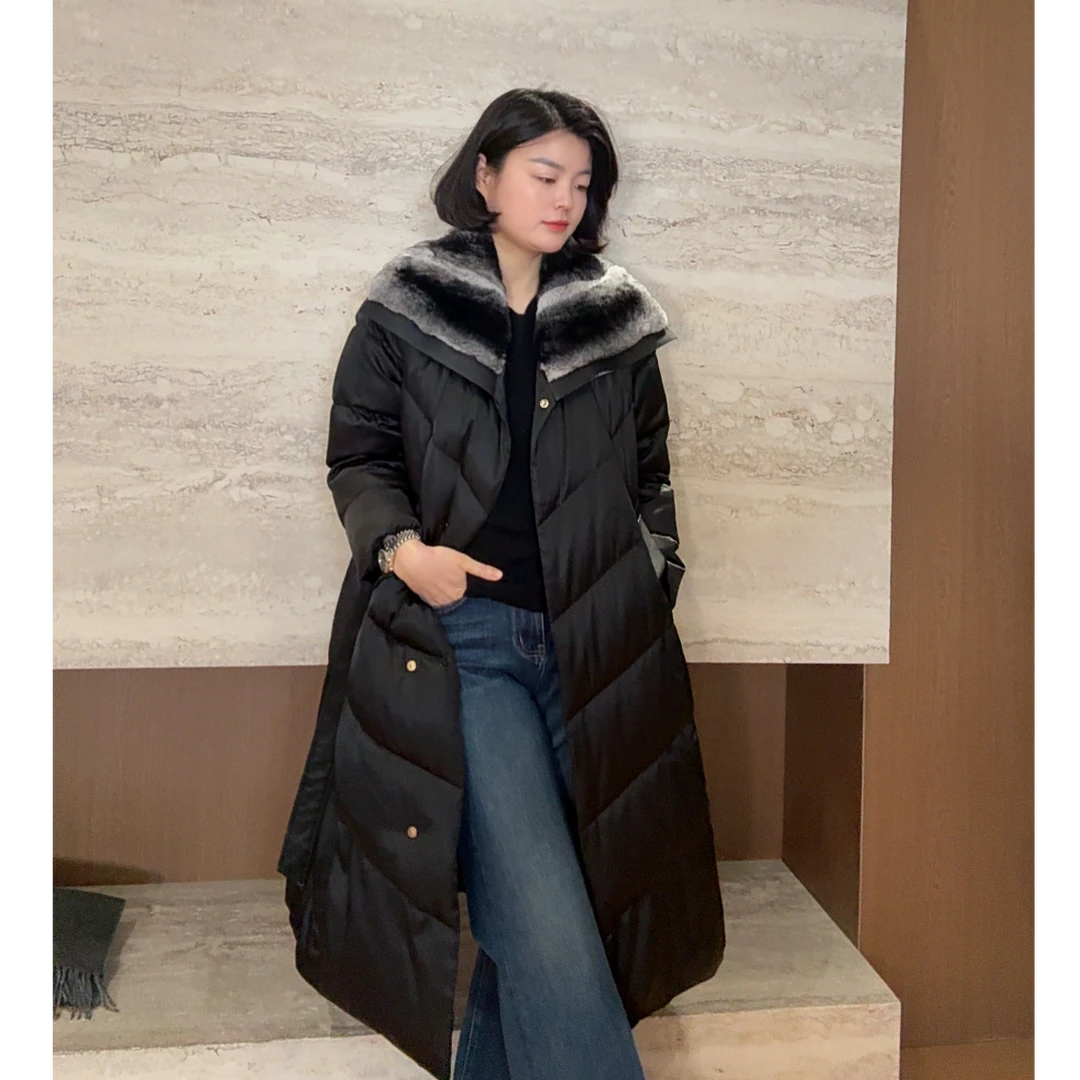 TANTAN 时尚宽松收腰毛领秋冬鹅绒服4196