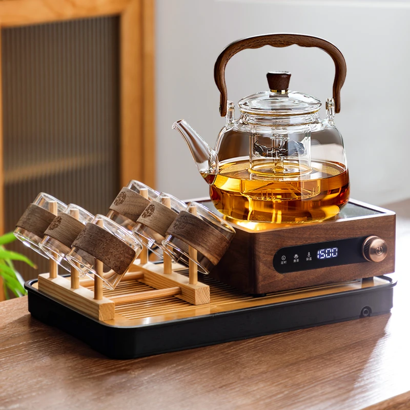煮茶壶煮茶器2025新款高端胡桃木煮茶炉玻璃烧水壶泡茶专用电陶炉