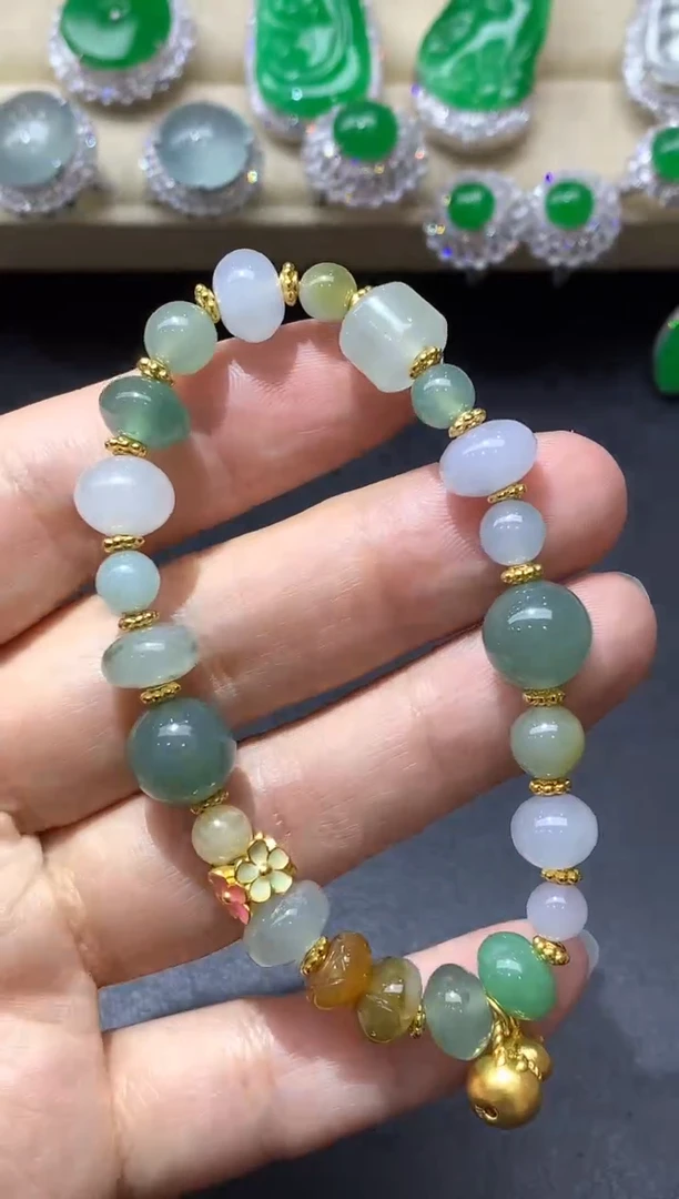 足金镶嵌手链翡翠442-中国好珍宝