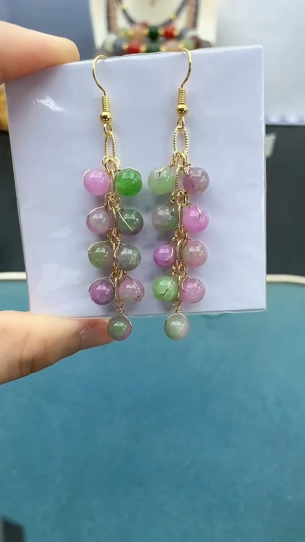 翡翠14K金镶嵌耳饰春彩毛毛虫