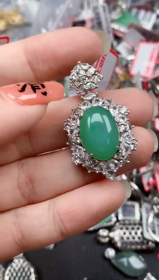 银S925镶嵌戒指翡翠天然A货缅甸翡翠