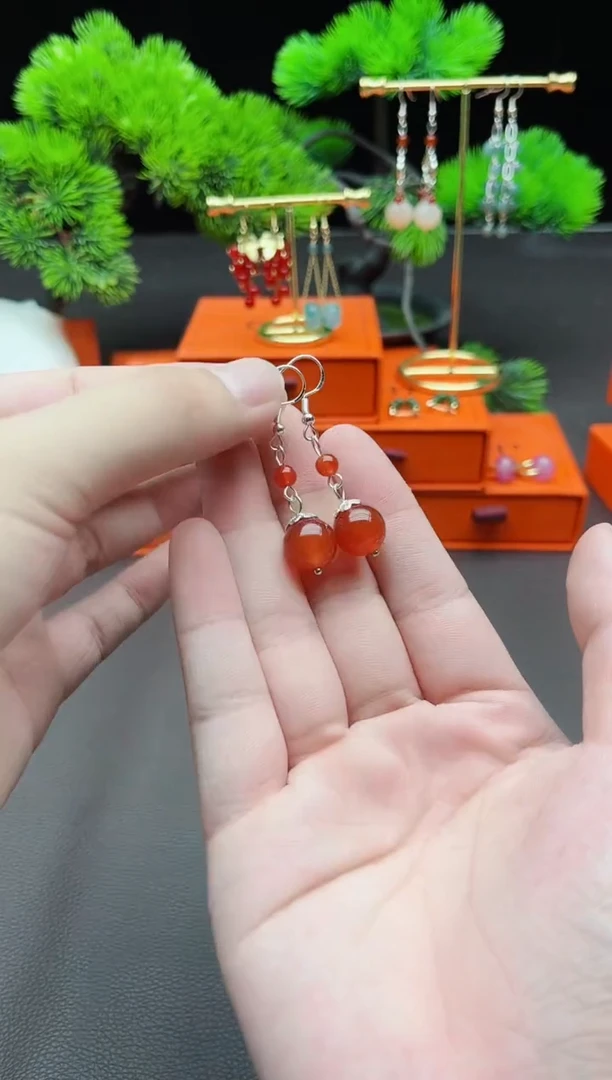 玛瑙/玉髓耳饰银S925镶嵌409