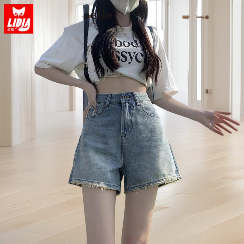 浅色毛边高腰显瘦牛仔短裤女爆款新款夏天外穿设计a字阔腿裤微胖