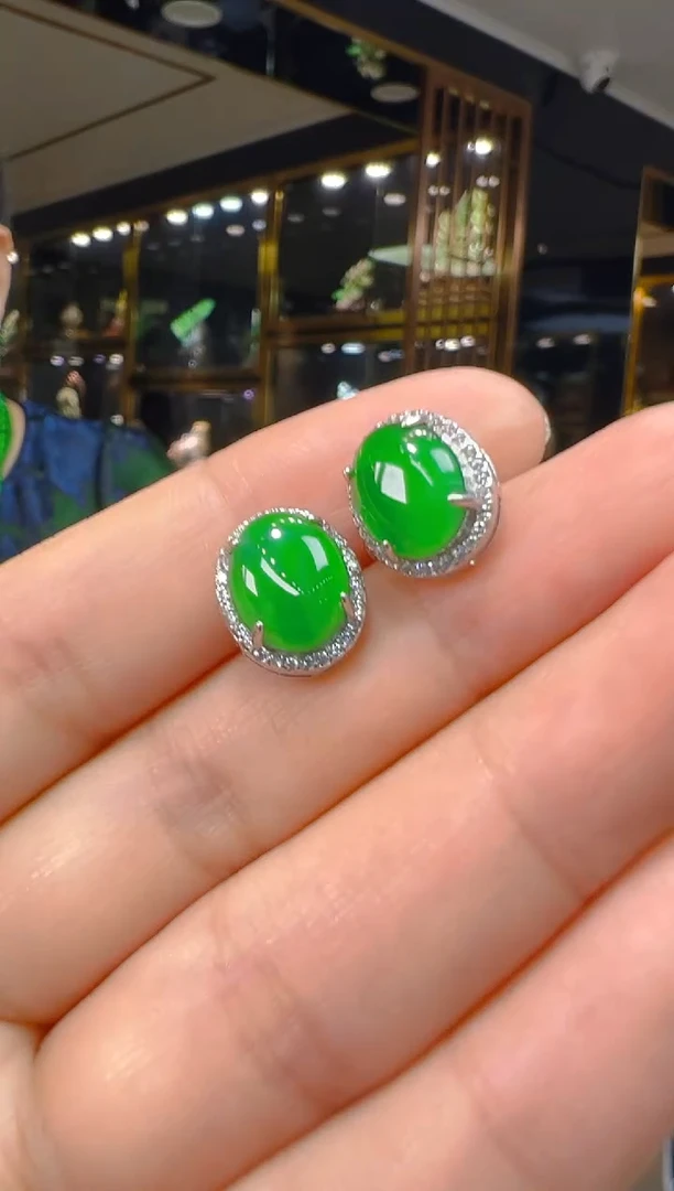 翡翠银S925镶嵌耳饰002(多样性发货发其一)