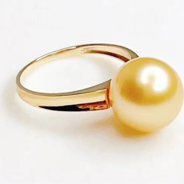 【慢姐甄选】18K金/海水南洋金珠经典款戒指/11-12MM