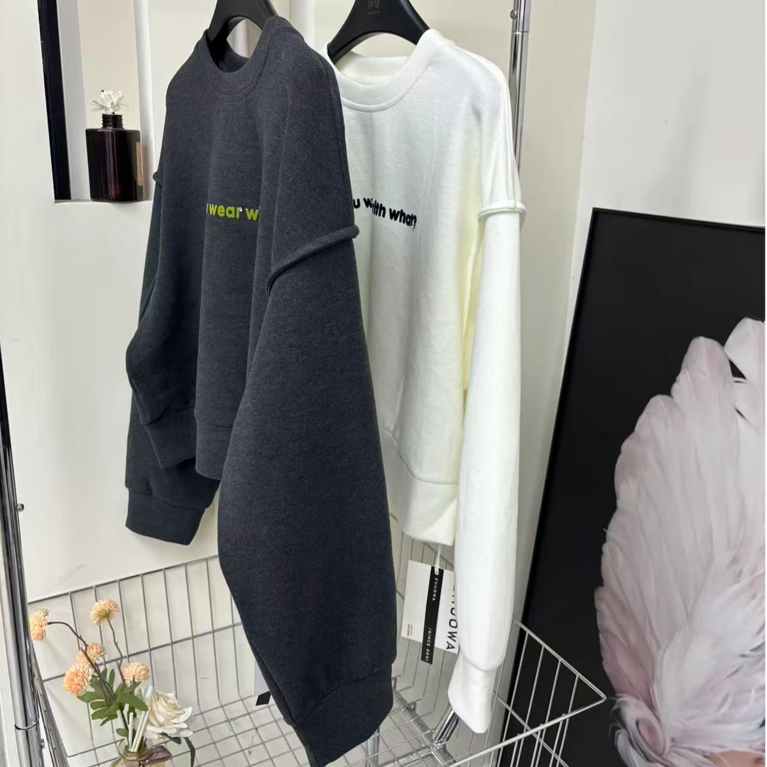 【摩姐姐欧韩】5151秋冬新款百搭潮流字母烫钻设计感短款宽松卫衣