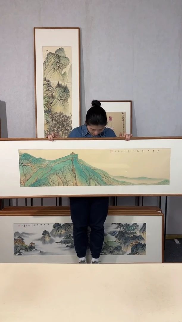 国画手绘*山亭临清风*52*172cm*原木色木框