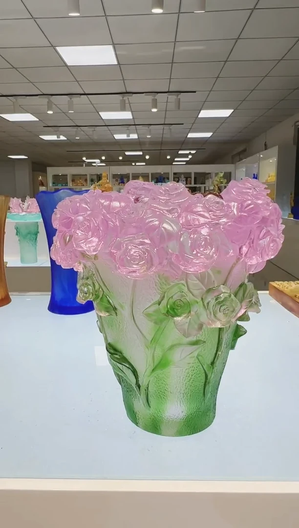 手工艺品琉璃古法琉璃玫瑰花瓶
