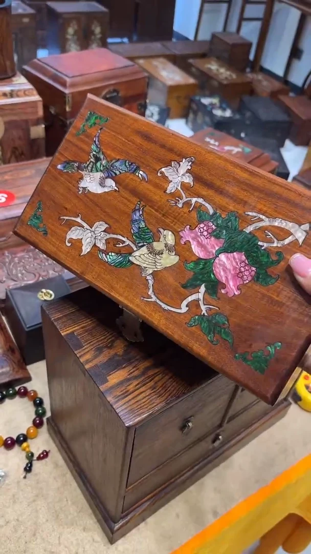 【闪购商品】木鸟踏花枝螺钿首饰盒