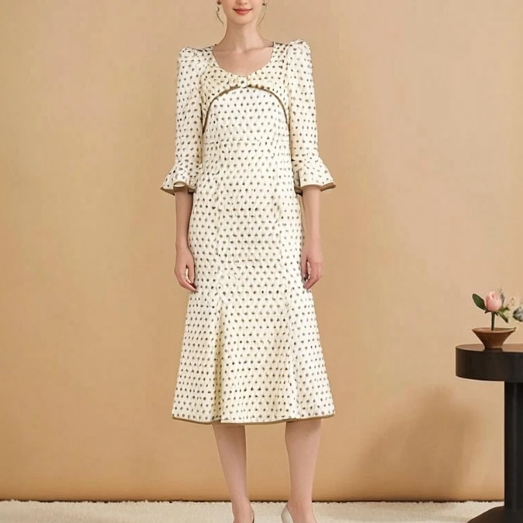 长裙旗袍优雅法式优雅褶收腰连衣裙秋季丁达尔风夏季