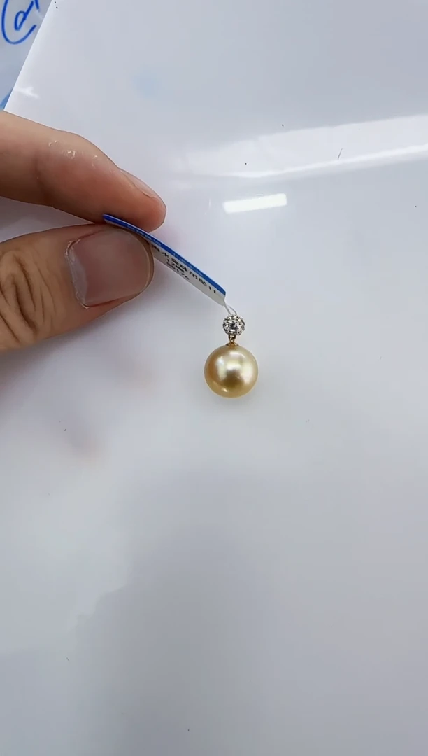18K金镶嵌海水珍珠DA海水金珠吊坠11-12 ss176