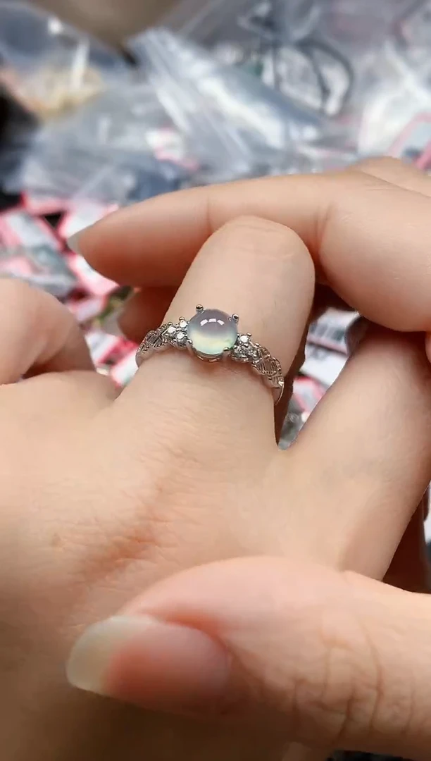 银S925镶嵌戒指翡翠天然A货缅甸翡翠