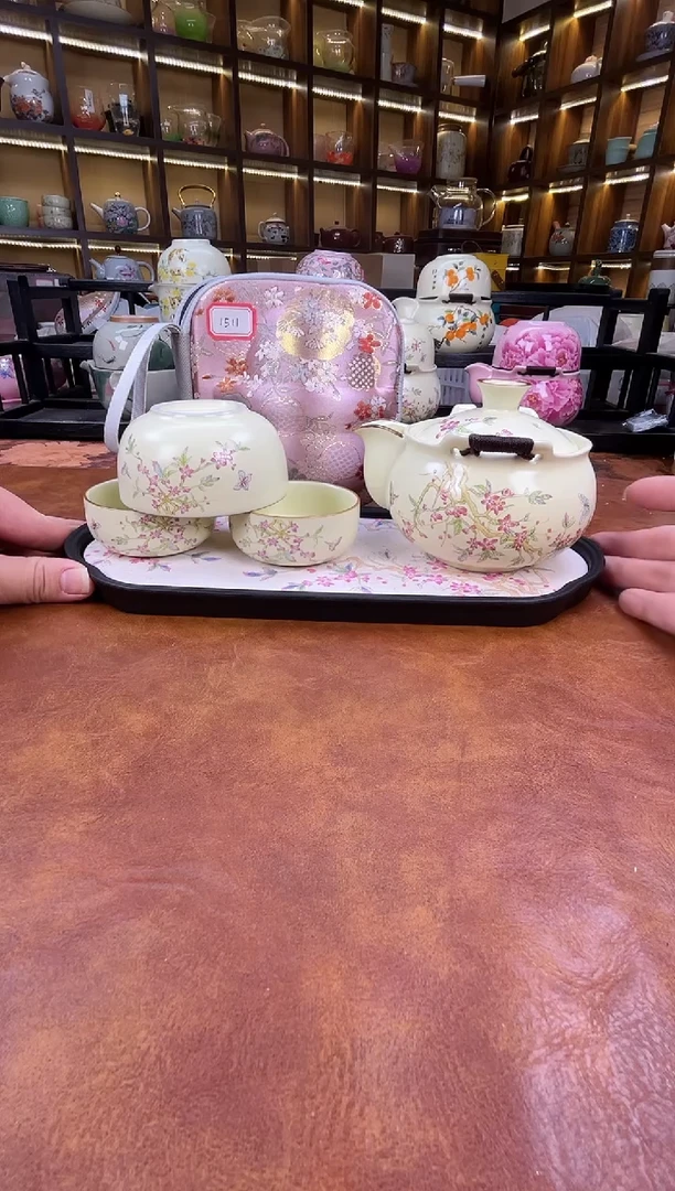 瓷片桃花宝瓶旅行+长方桃花盘