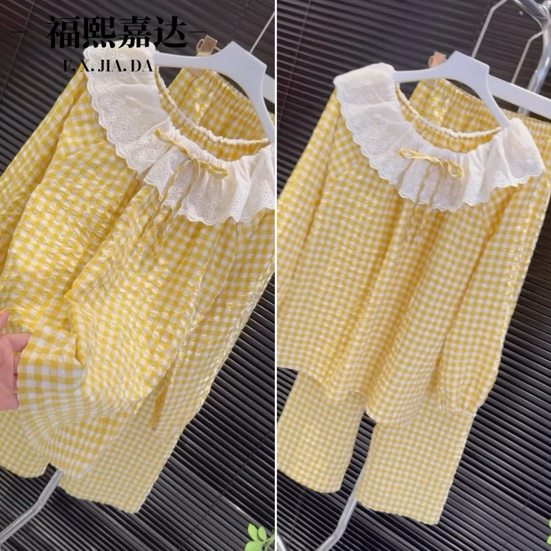 网红爆款家居服少女娃娃领甜美睡衣女套装春夏新款宽松休闲可外穿