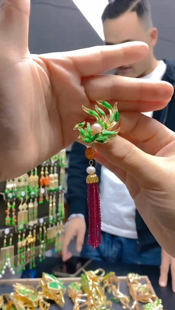 【闪购商品】翡翠耳饰合金0136翡翠胸针