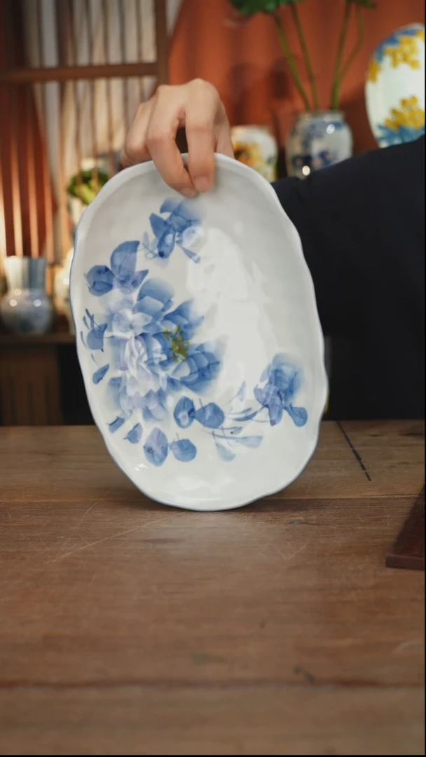 瓷片【简家甄选】景德镇设计师釉下手绘陶瓷餐具