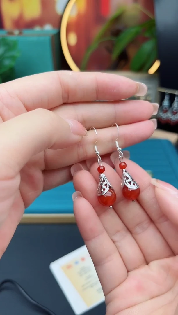 玛瑙/玉髓耳饰银S925镶嵌521000