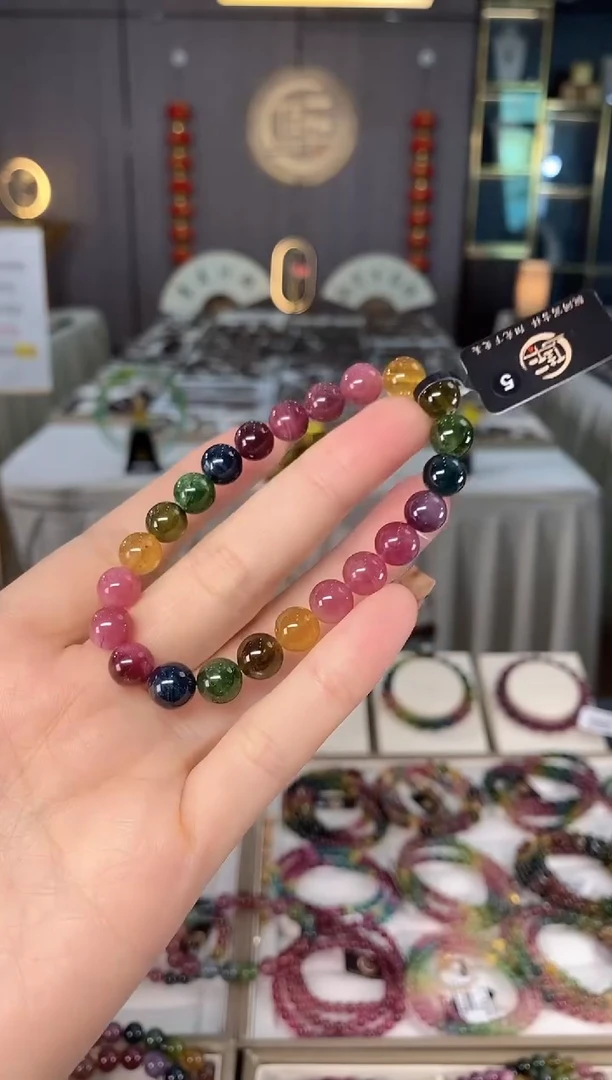 未镶嵌老矿碧玺色标彩虹单圈手串8mm+碧玺dan多样性发货一条
