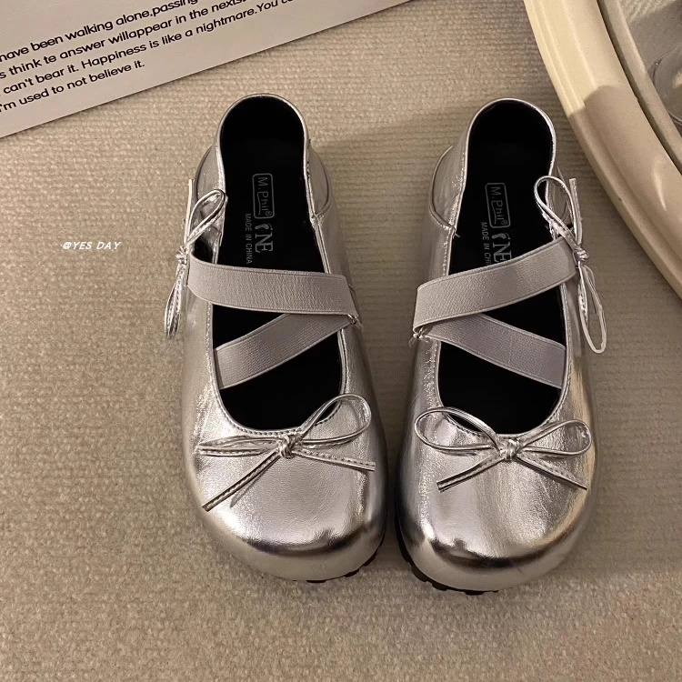 法式芭蕾风内增高浅口晚晚鞋2025夏季新款配裙子蝴蝶结玛丽珍鞋女