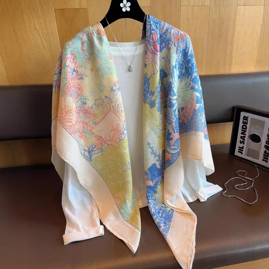 【艺术家】130大方巾复古丝巾女空调房旅游拍照防晒丝绒感披肩