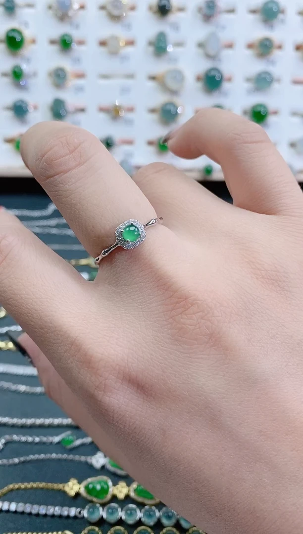 银S925镶嵌戒指翡翠天然翡翠