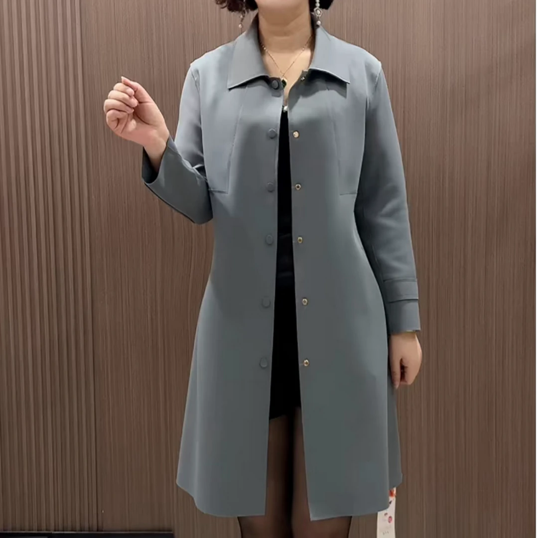 2025秋冬季高档百搭潮流休闲纯色妈妈减龄高级中长款气质显瘦风衣