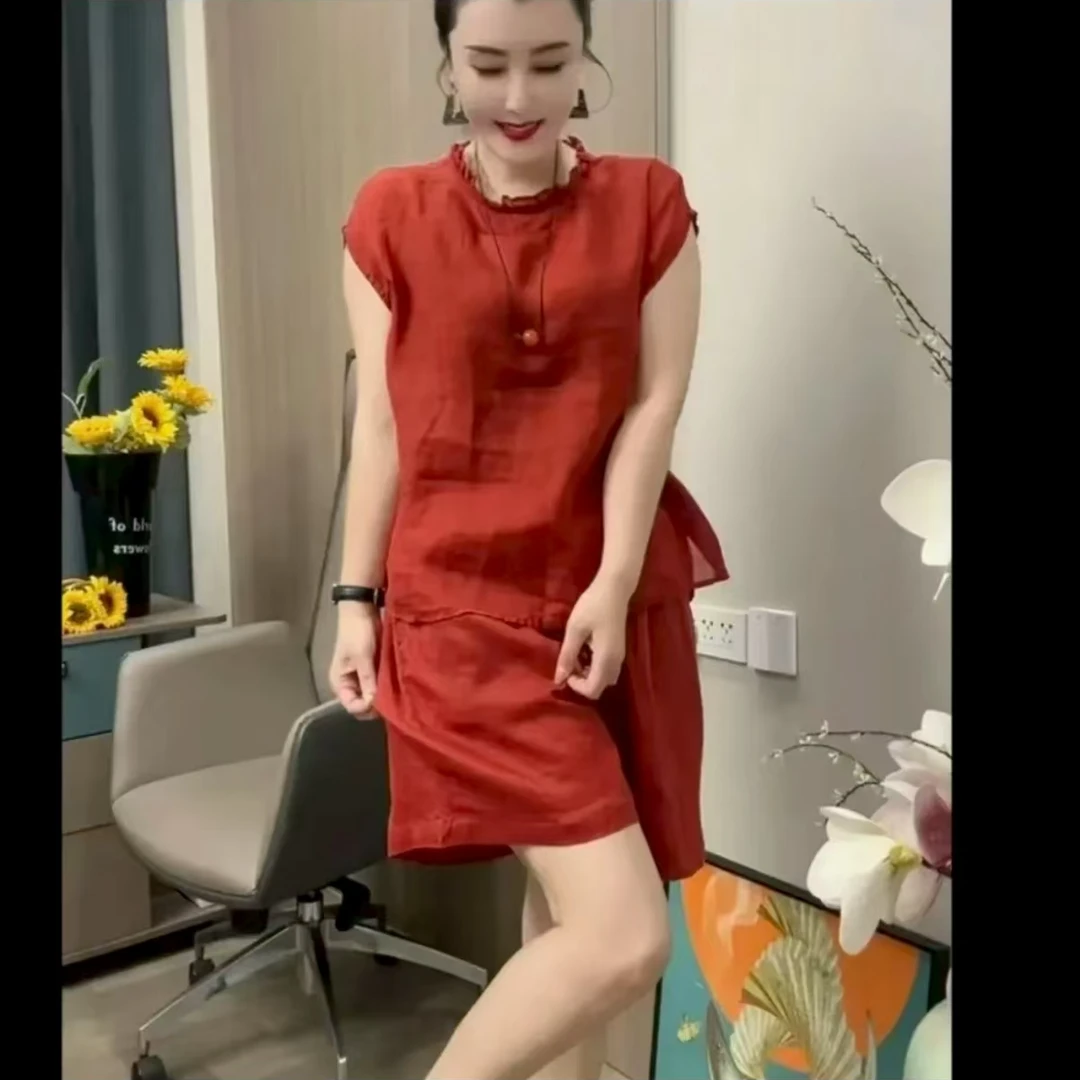 极简风休闲风时尚套装夏季网红无袖女两件套装