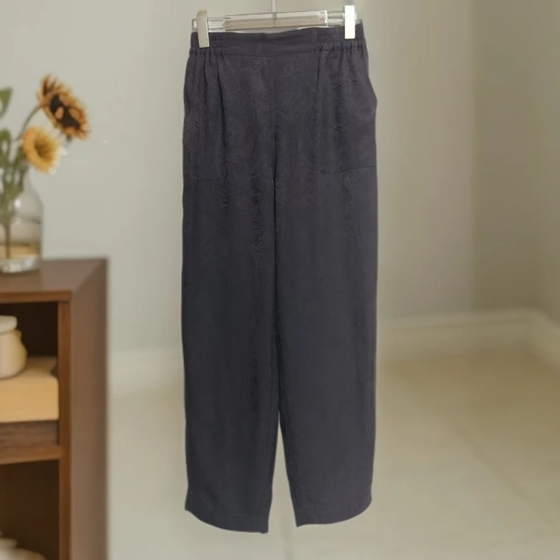 裤子秋冬阔腿中式松紧腰中国风老钱风复古女装富婆风富家千金风